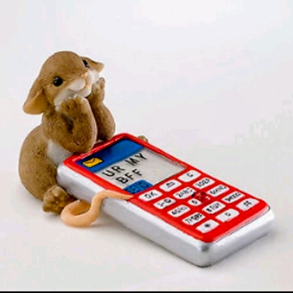 Enesco Charming Tails Mouse with Red and Silver Phone
